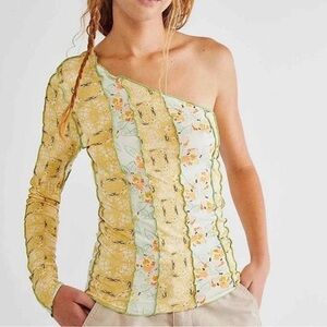 Free People Flower Fields One Shoulder Pieced Pattern Top - small